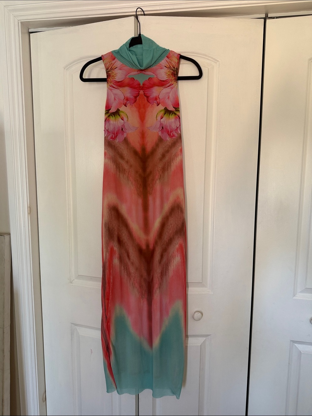 AFRM Coral and Teal Floral-Print Sleeveless Maxi Dress